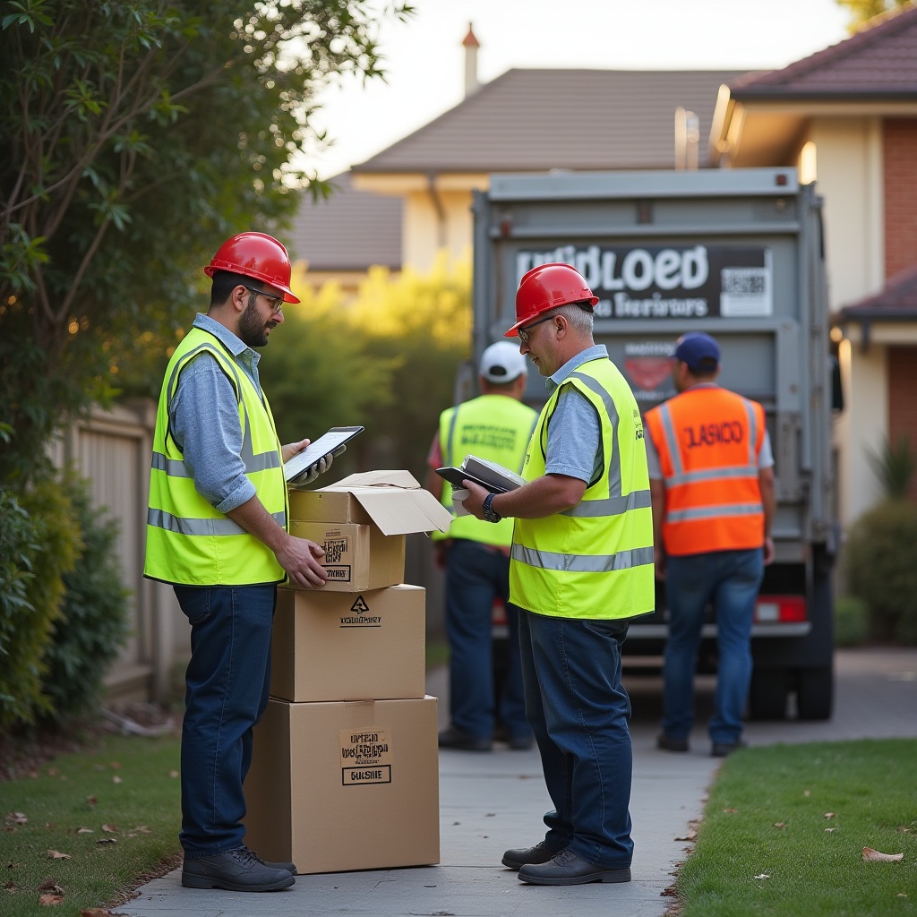 Highly realistic image of professional estate cleanout worker carefully removing rubbish in Melbourne