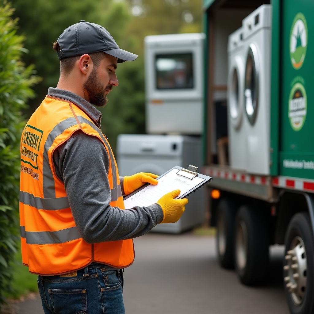 A professional rubbish removal worker in Melbourne wearing uniform and gloves, carrying a bag of rubbish for safe and eco-friendly disposal.