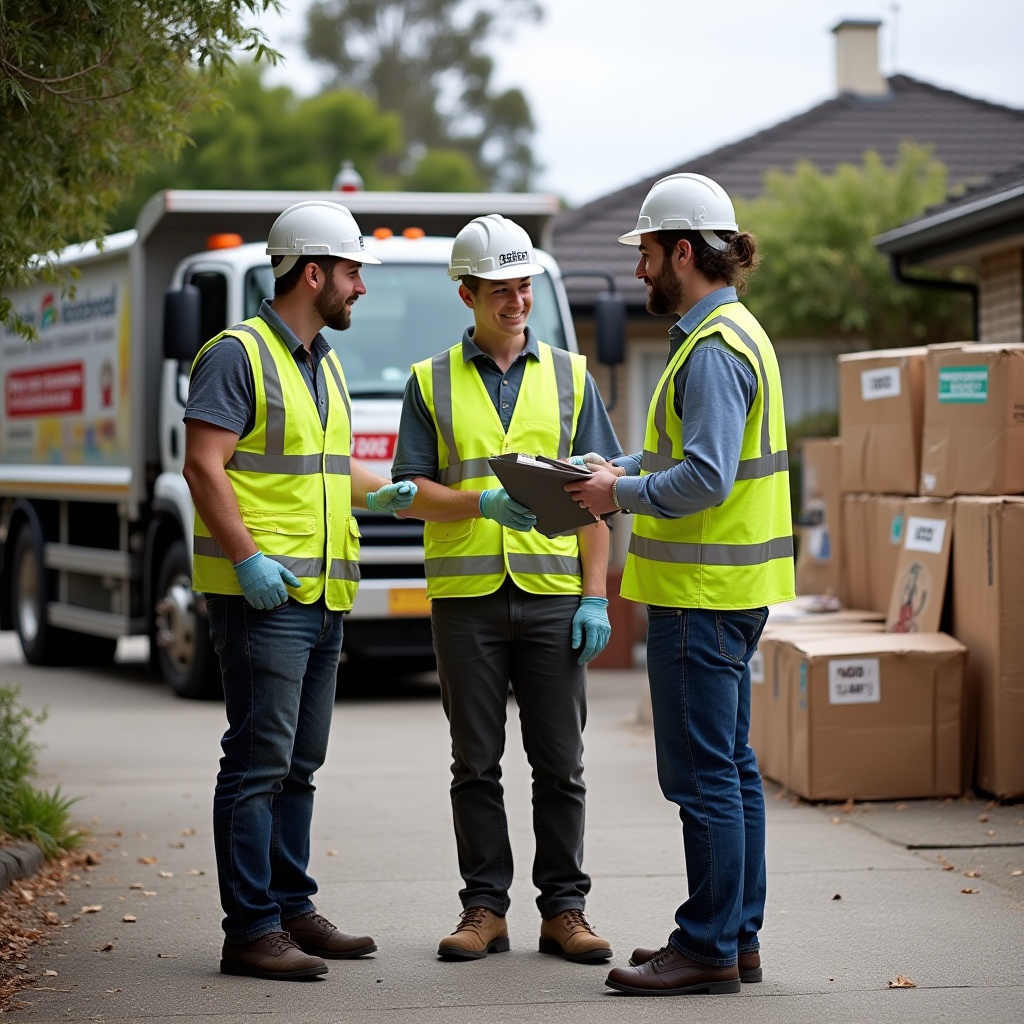 Realistic image of onsite professional rubbish removal worker assisting clients in Melbourne