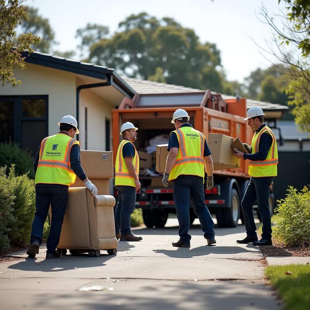 Highly realistic image of professional estate cleanout worker providing respectful rubbish removal in Melbourne