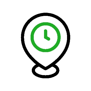 Animated icon showing a location pin and clock, representing Melbourne Cheap's commitment to timely and localized waste management services in Melbourne.
