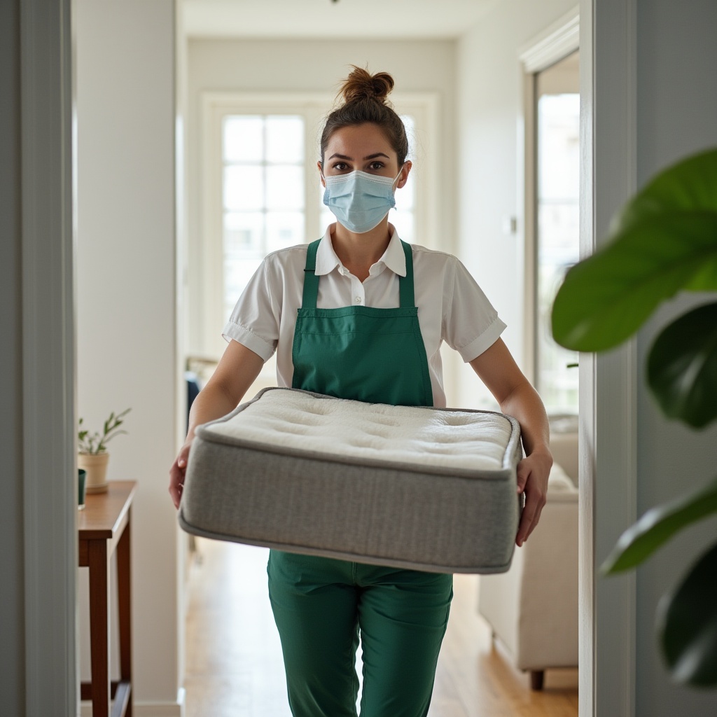 Professional cleaner in Melbourne wearing uniform and safety gear, providing expert and eco-friendly cleaning services.