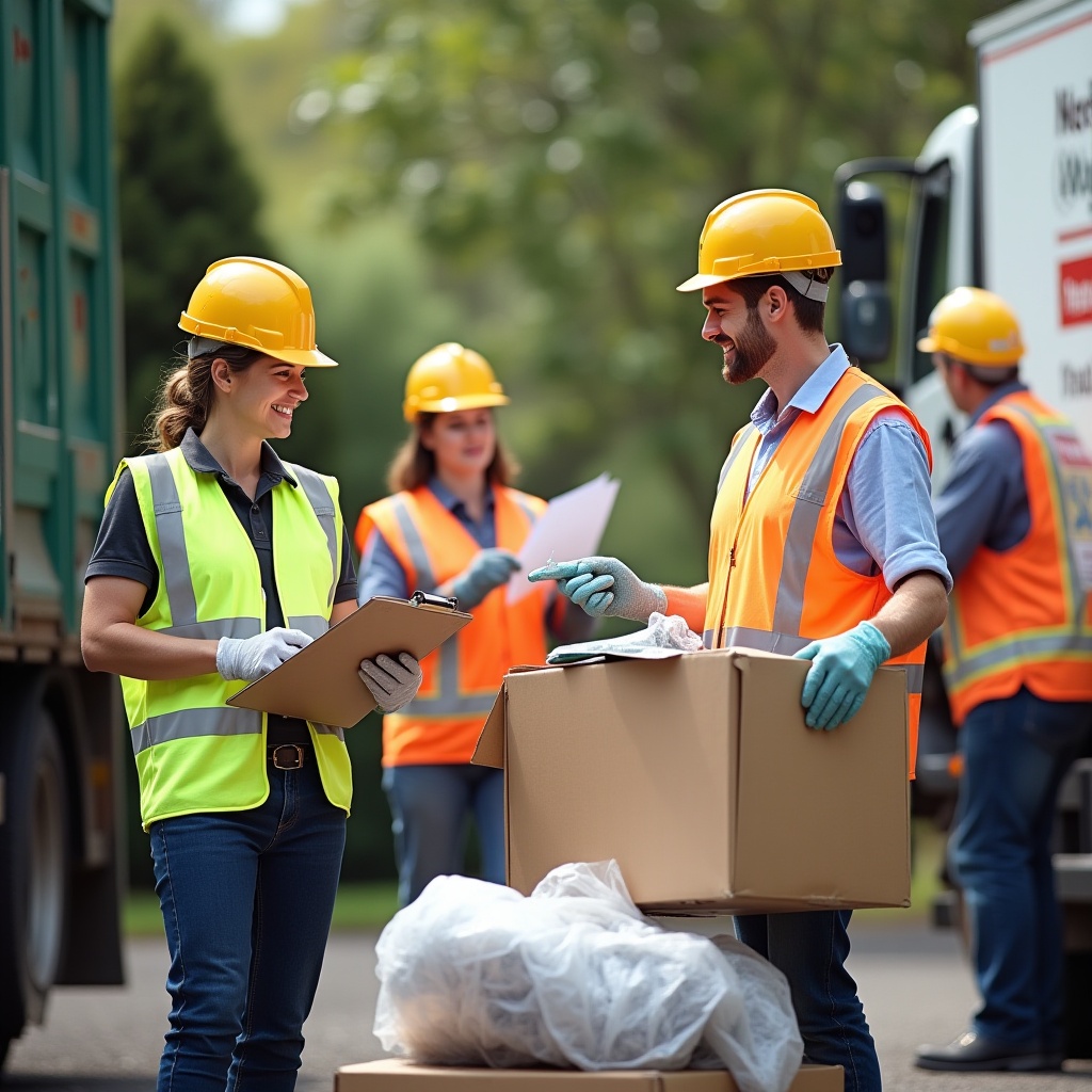 A professional rubbish removal team in Melbourne wearing uniforms and safety gear, equipped to provide expert and eco-friendly junk removal services.