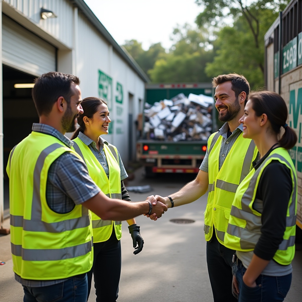 A professional rubbish removal team in Melbourne wearing uniforms and safety gear, ready to provide eco-friendly and reliable waste removal services.