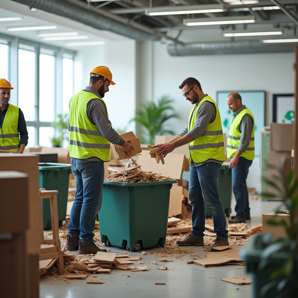 A team of professional rubbish removal workers in Melbourne wearing uniforms and safety gear, ready to remove office junk efficiently and responsibly.