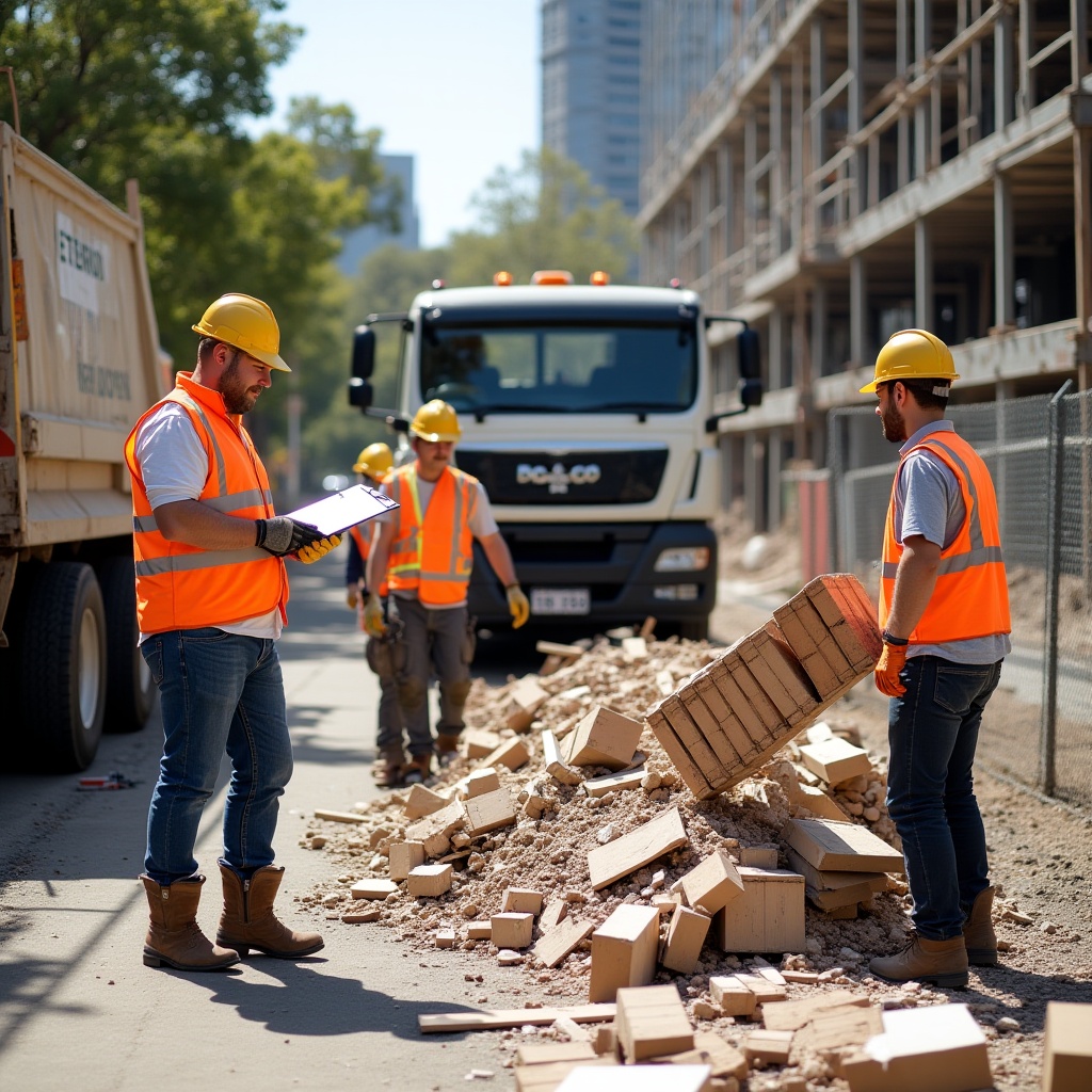 Highly realistic AI-generated image of professional rubbish removal worker wearing safety gear in Melbourne