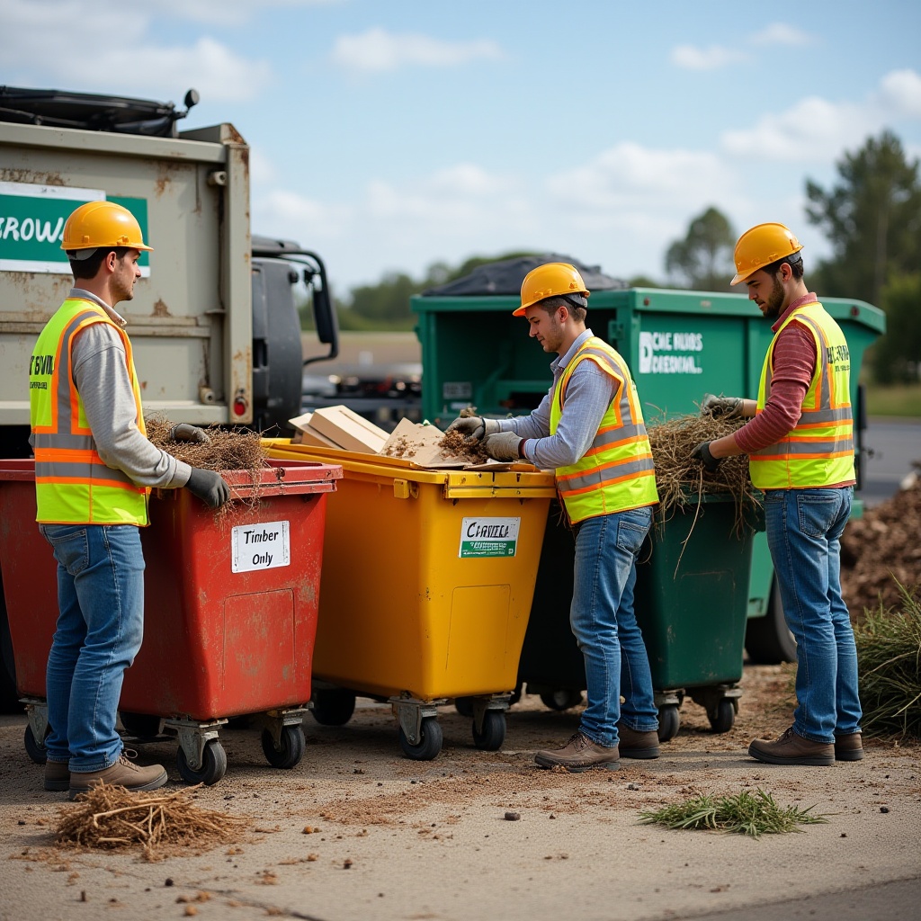 Realistic image of rubbish removal worker carefully sorting waste for recycling in Melbourne