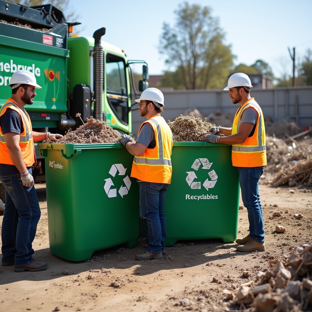 Highly realistic image of construction waste removal workers clearing debris at Melbourne site