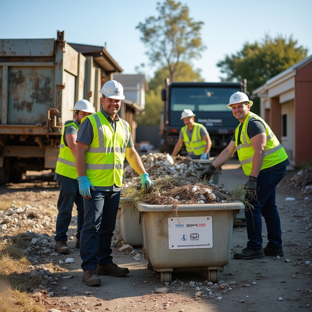 Highly realistic image of professional rubbish removal worker loading waste into a truck in Melbourne