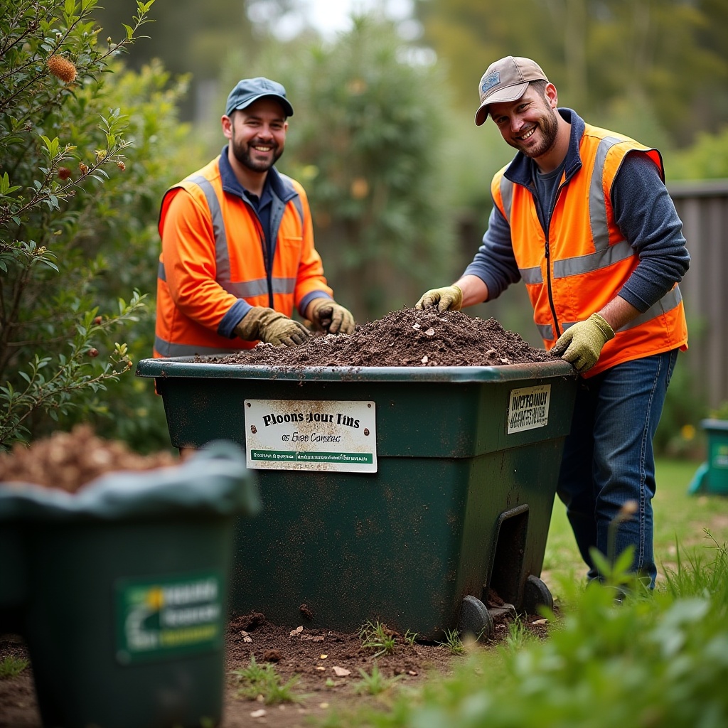 Photorealistic image of a composting setup with organic waste being processed in Melbourne