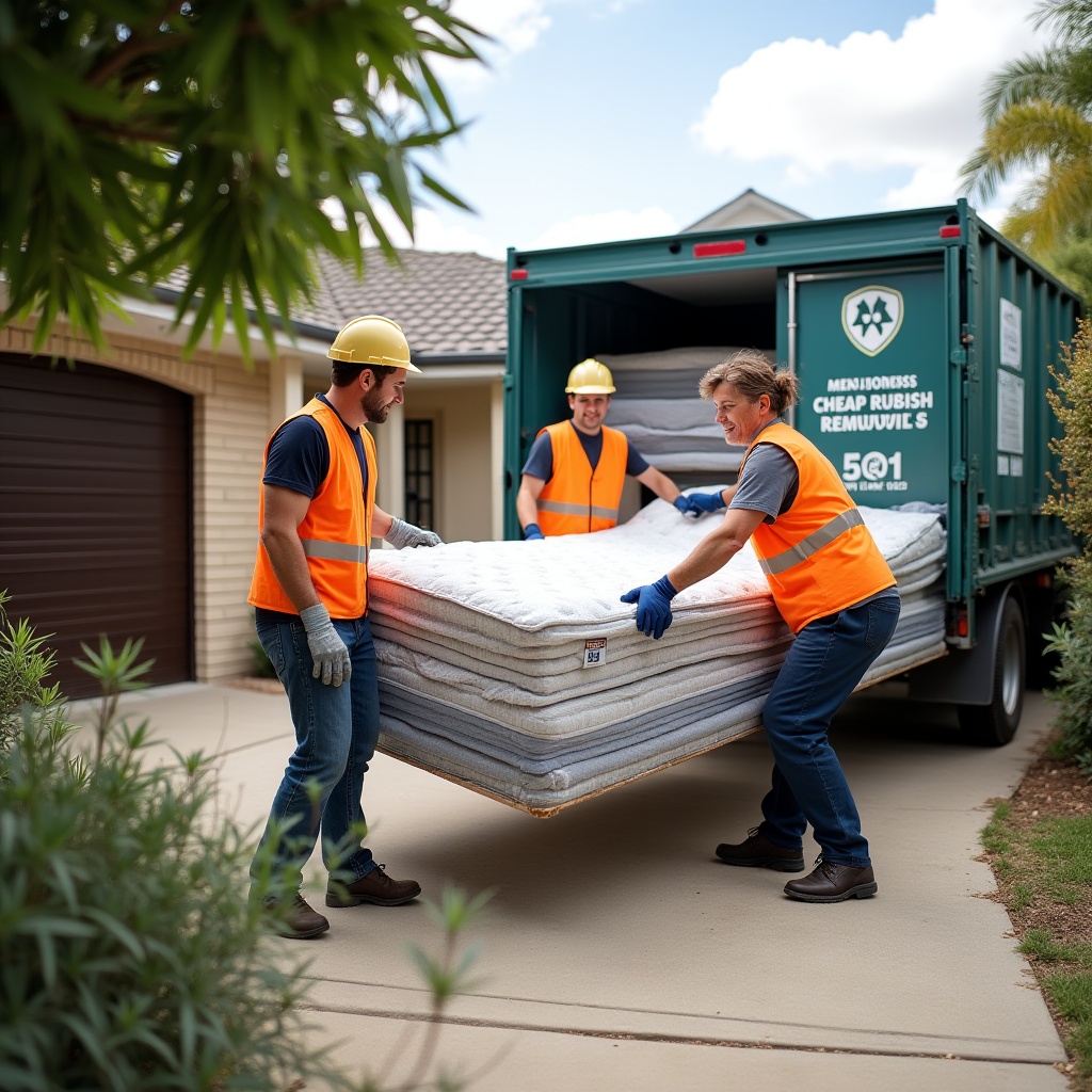 Real people clearing rubbish outdoors as part of professional waste removal in Melbourne