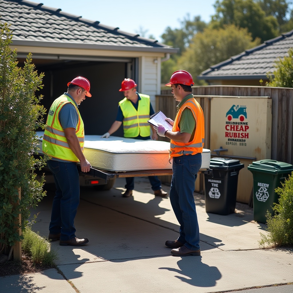 Real people working together to remove rubbish and clean a Melbourne property