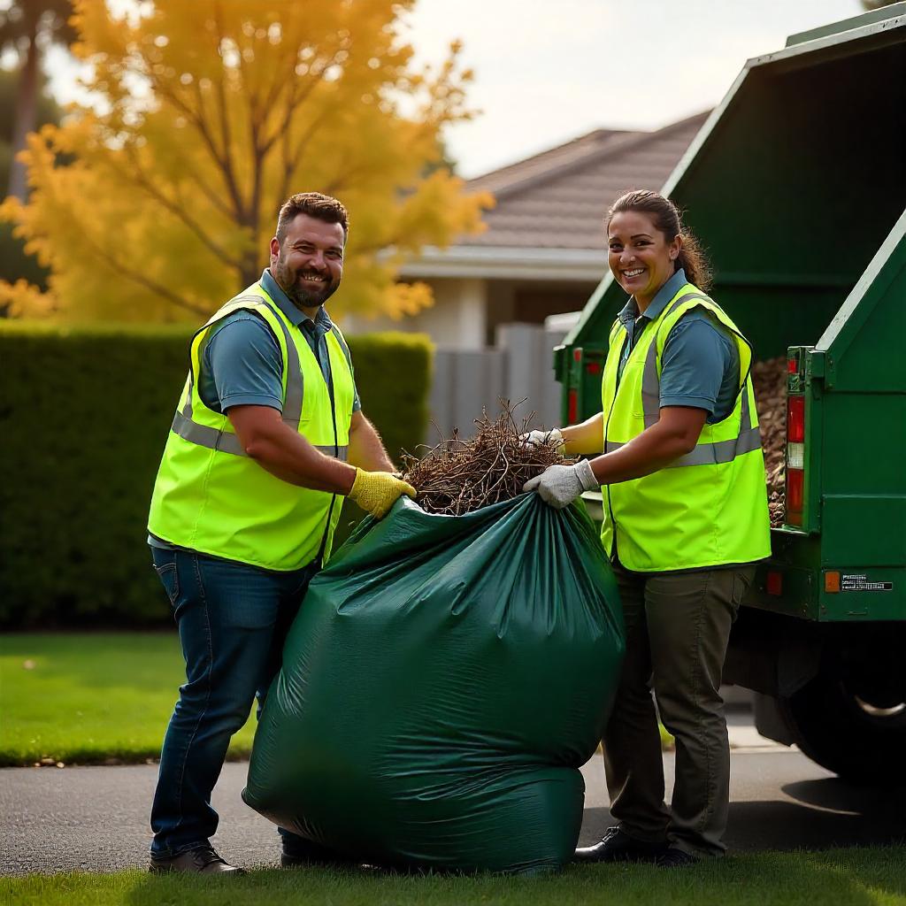 Team loading garden and green waste onto a truck for eco-friendly disposal in Melbourne.